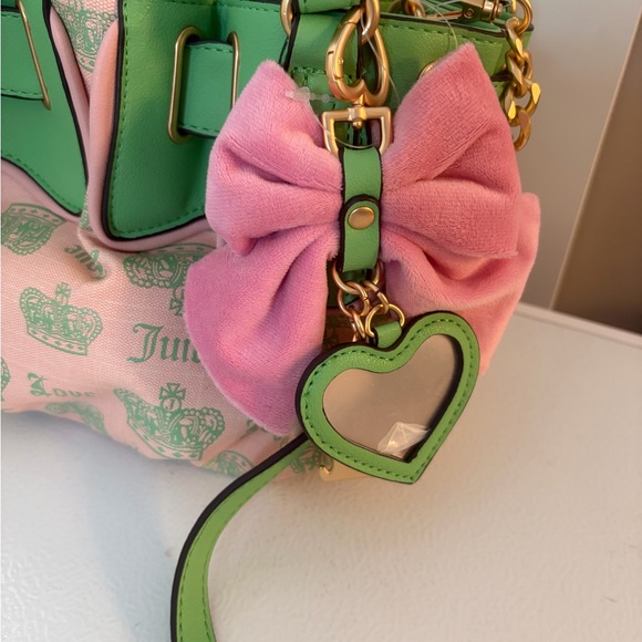 New Juicy Couture Juicy Fan Club Satchel Crossbody Handbag Retro Green Pink Y2K - Picture 2 of 4